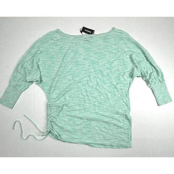 Express Burnout Side Ruched Mint Green Tunic Top 3/4 Sleeve Oversized Summer NWT - Picture 9 of 10